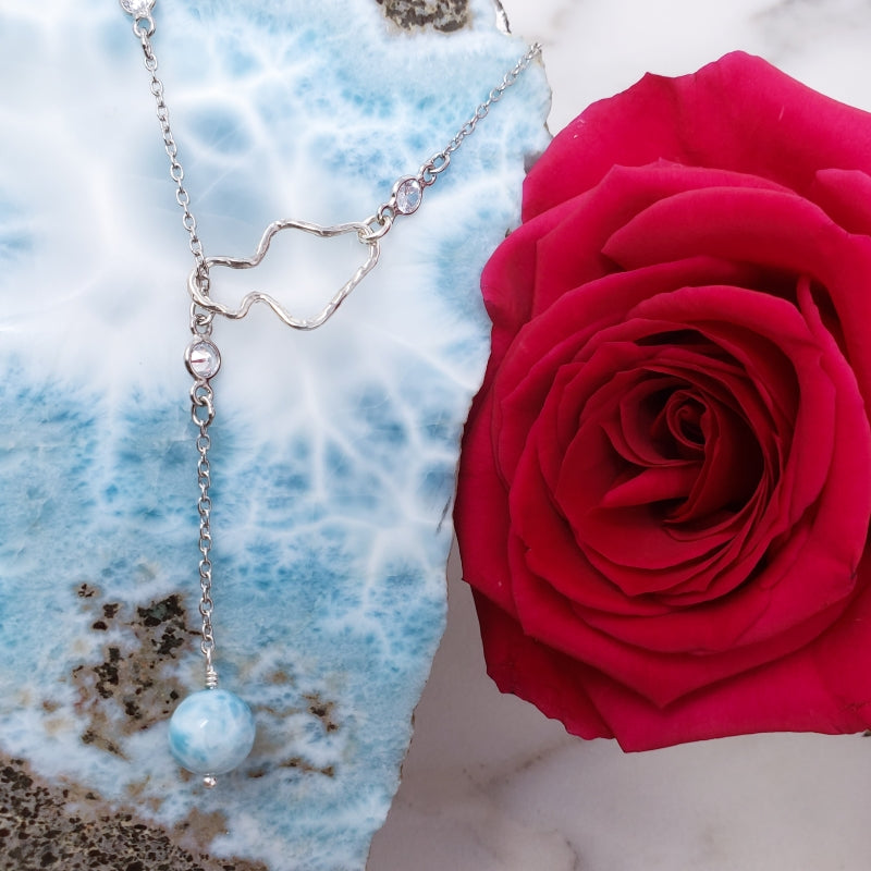 Sterling Silver Maui Lariat Necklace with Larimar Bead