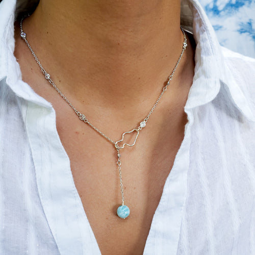Sterling Silver Maui Lariat Necklace with Larimar Bead