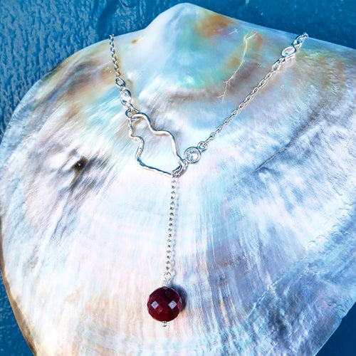 Sterling Silver Maui Lariat Necklace with Faceted Ruby Bead