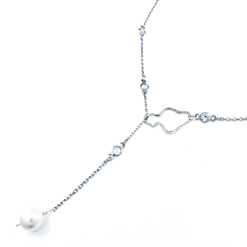 Sterling Silver Maui Lariat Necklace with White Edison Pearl