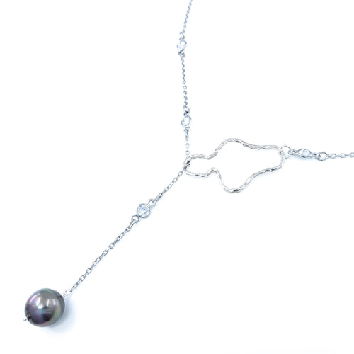 Sterling Silver Maui Lariat Necklace with Tahitian Pearl