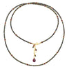 Long Mystic Pyrite Gold Necklace with Rubies