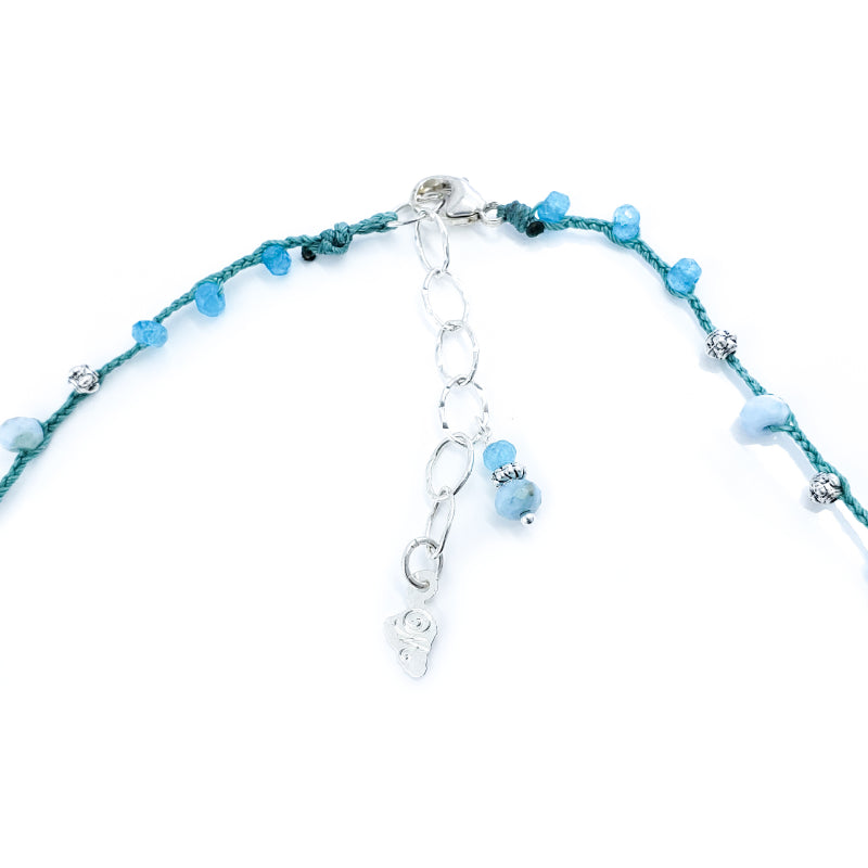 Blue Braided Necklace with Sterling Silver, Blue Gemstone Beads & Larimar