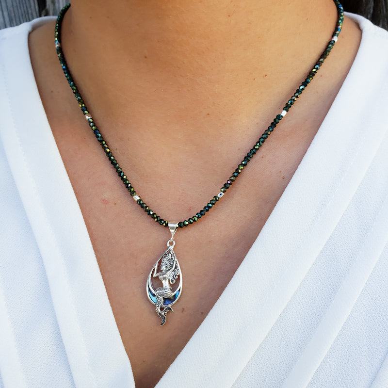 Sterling Silver Mermaid Necklace with Hematite