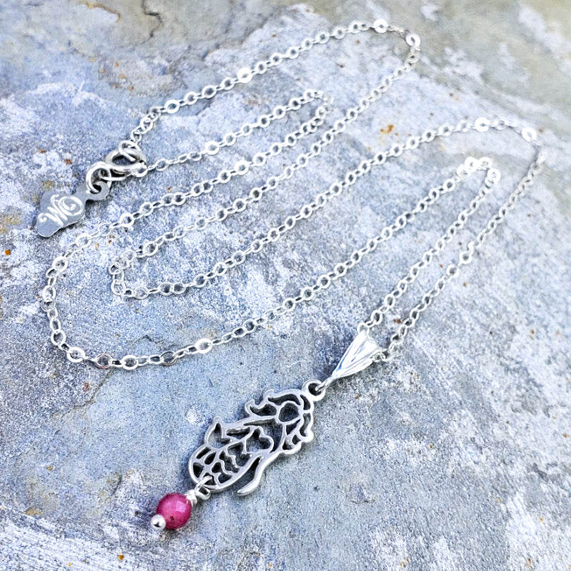 Honolua Necklace - Sterling Silver Mermaid with Pink Tourmaline on 16”, 18” or 20” Sterling Silver Chain
