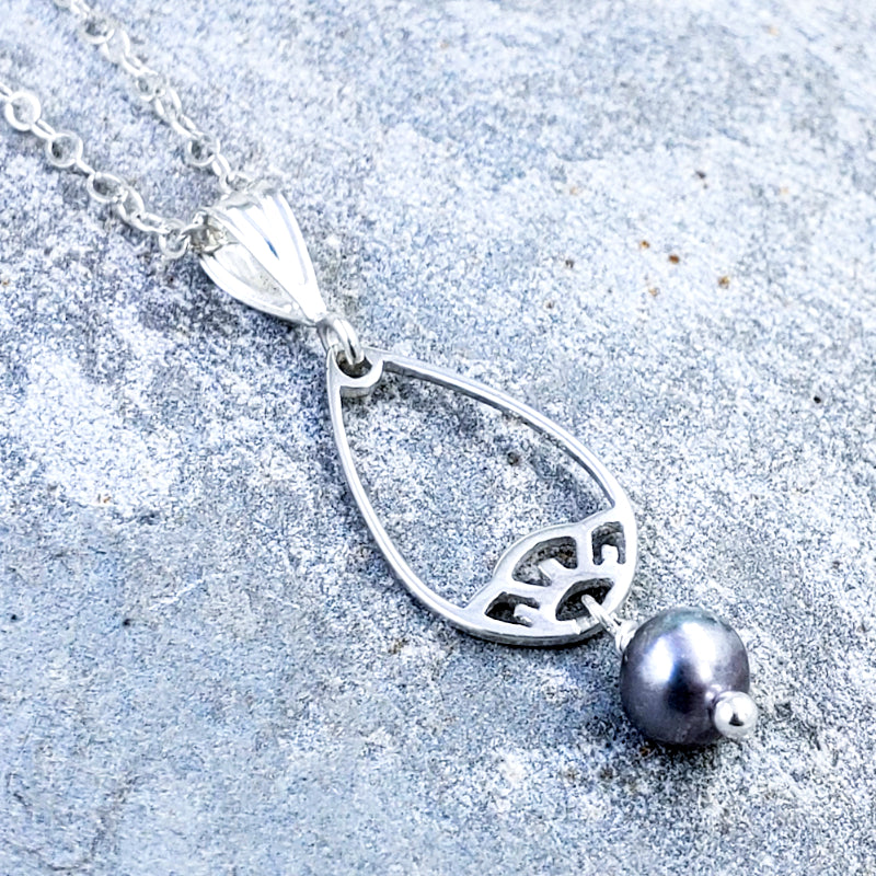 Pearl Cage Pendant | Pearl Pendant Necklace | Sterling Silver Pearl Pendant (12mm), Silver