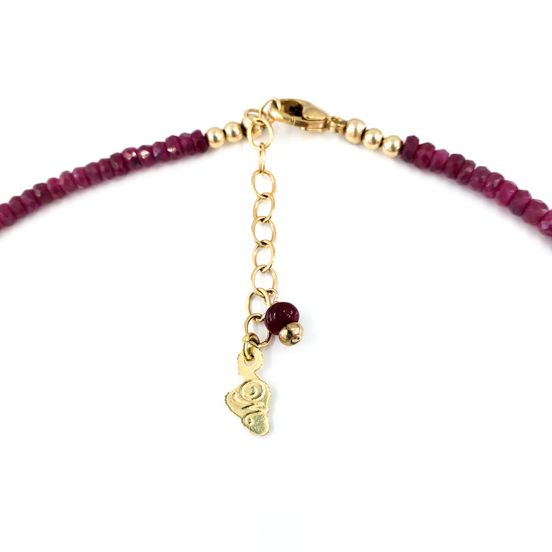 Beaded Rubies Necklace with Gold Clasp