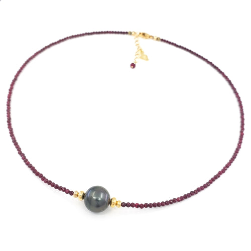 Rubies Necklace with 10mm Tahitian Pearl