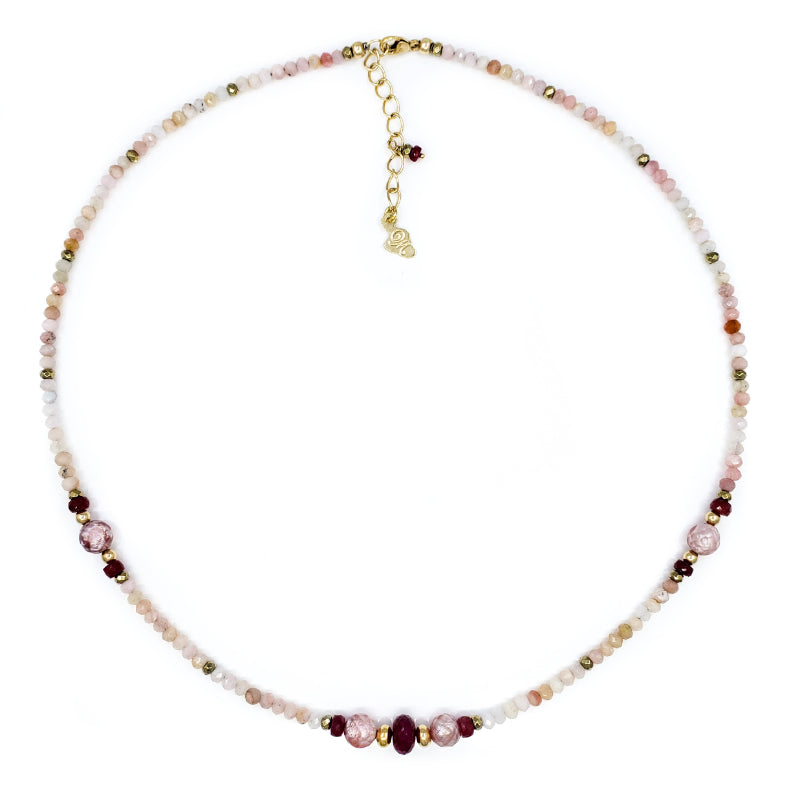 Pink Opal and Rubies Gold Necklace