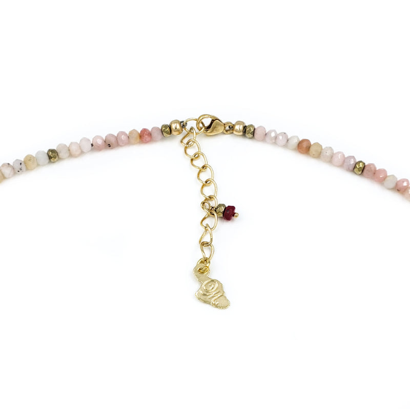 Pink Opal and Rubies Gold Necklace