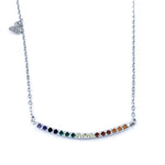 Sterling Silver Necklace with Rainbow Cubic Zirconia Bar