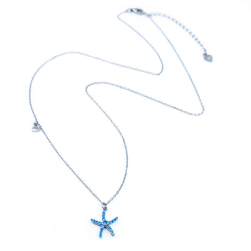 Sterling Silver & Blue Topaz Starfish Necklace