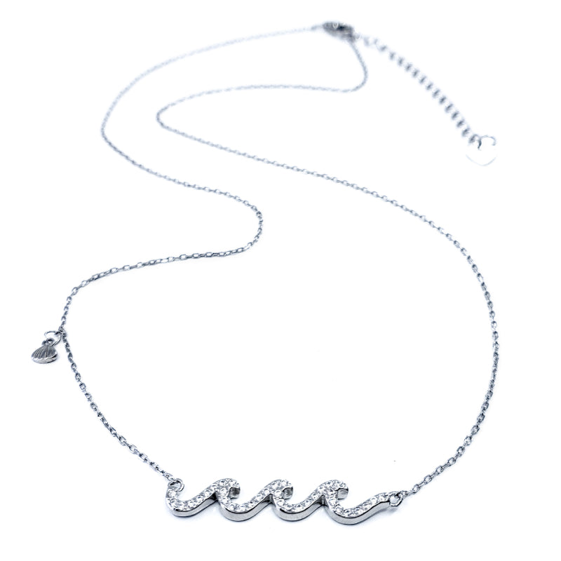 Sterling Silver Necklace with 3 Cubic Zirconia Waves