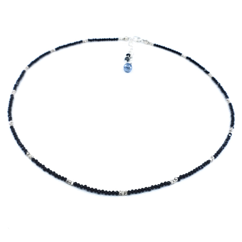 Black Spinel Necklace with Sterling Silver Beads