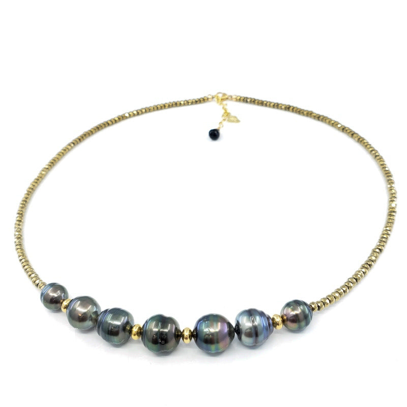 7 Tahitian Pearls & Pyrite Necklace