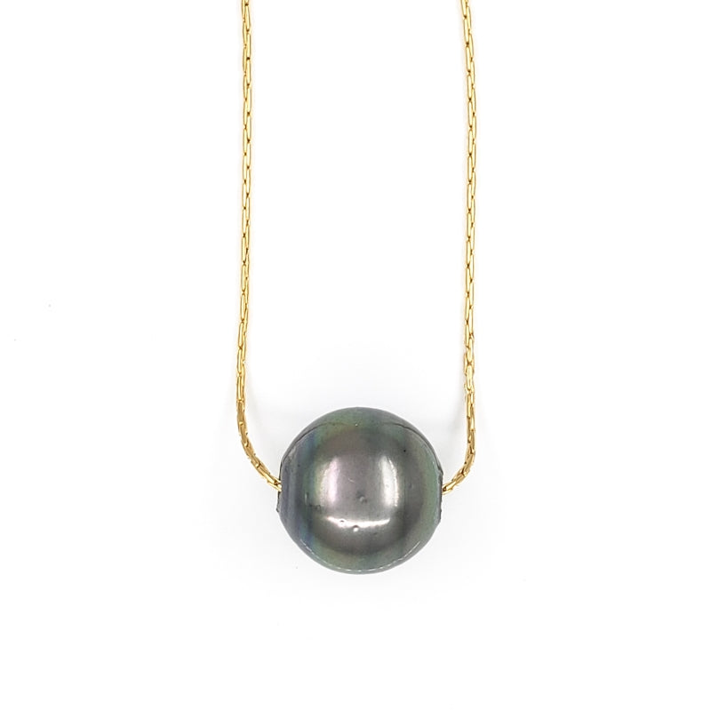 10mm Single Tahitian Pearl Solitaire Necklace