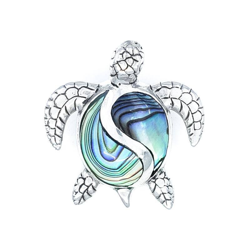 Petroglyph Sterling Silver Turtle Pendant with Abalone Shell