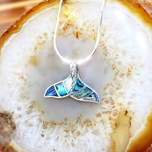 Sterling Silver Whale Tail Pendant with Abalone Shell