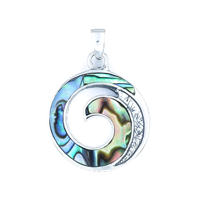 Round Maui Wave Pendant with Abalone Shell & Sterling Silver