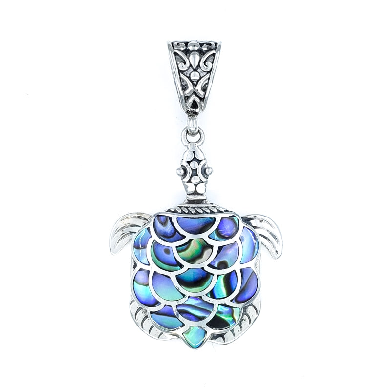 Fancy Turtle Pendant with Abalone Shell & Sterling Silver