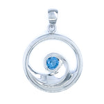 Sterling Silver Wave Pendant with Blue Topaz