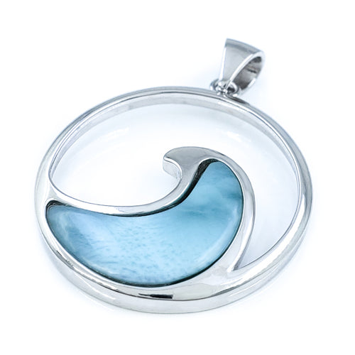 Sterling Silver Wave Pendant with Larimar