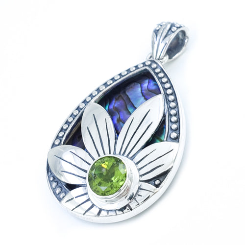 Sterling Silver & Abalone Shell Pendant with Peridot