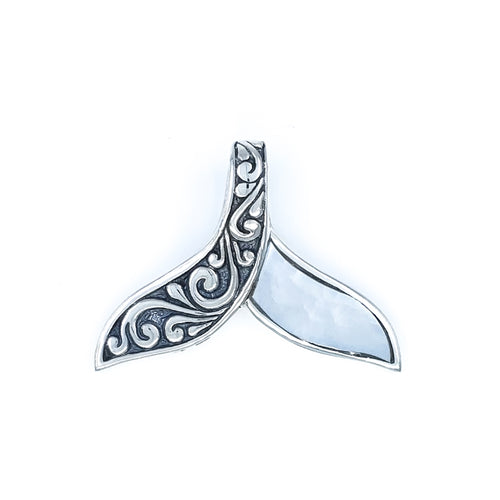 Ornate Sterling Silver Whale Tail Pendant with Mother Of Pearl