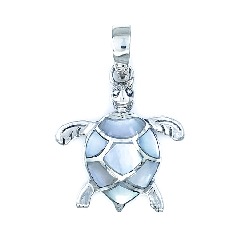 Small Turtle Pendant with White Mother of Pearl & Sterling Silver