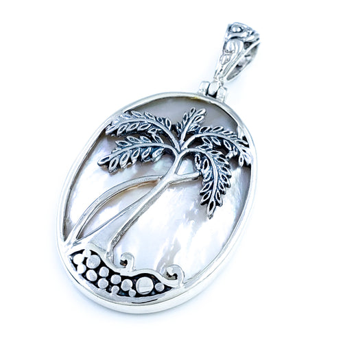 Sterling Silver & Mother Of Pearl Palm Tree Pendant