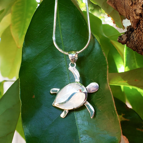 Petroglyph Turtle Pendant with White Mother of Pearl & Sterling Silver