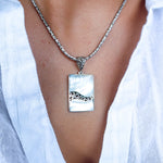 Rectangular Pendant with Filigreed Sterling Silver Waves and White Mother of Pearl