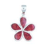 Fancy Red Coral & Sterling Silver Plumeria Flower Pendant