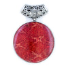 Fancy Large Round Red Coral Pendant with Sterling Silver Filigree