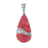 Droplet Red Coral Pendant with Filigreed Sterling Silver Waves