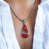 Droplet Red Coral Pendant with Filigreed Sterling Silver Waves