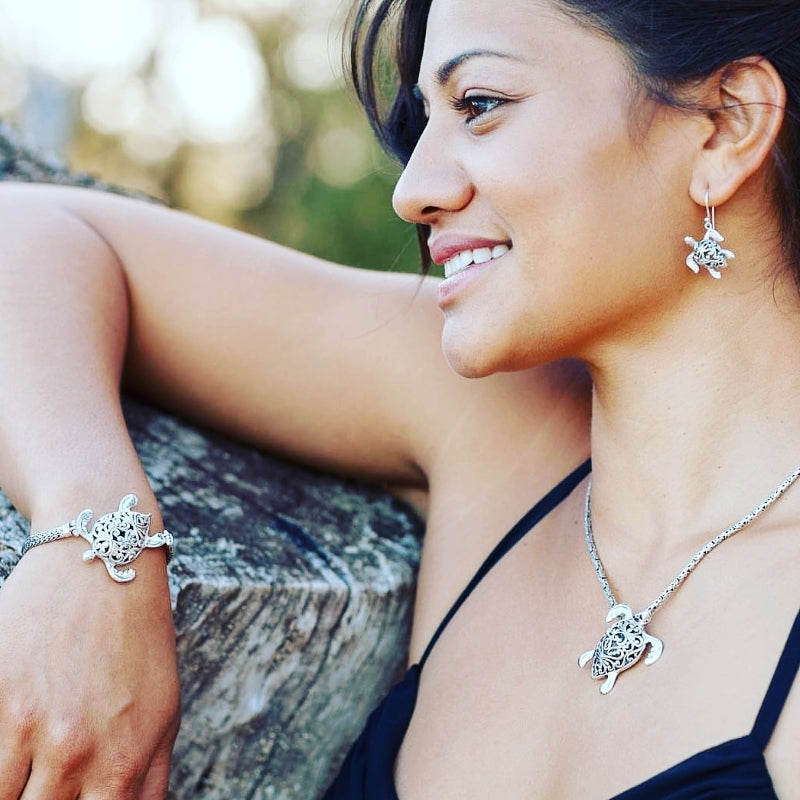Ornate Sterling Silver Turtle Earrings