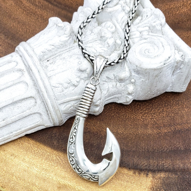 Ornate Sterling Silver Fish Hook Pendant