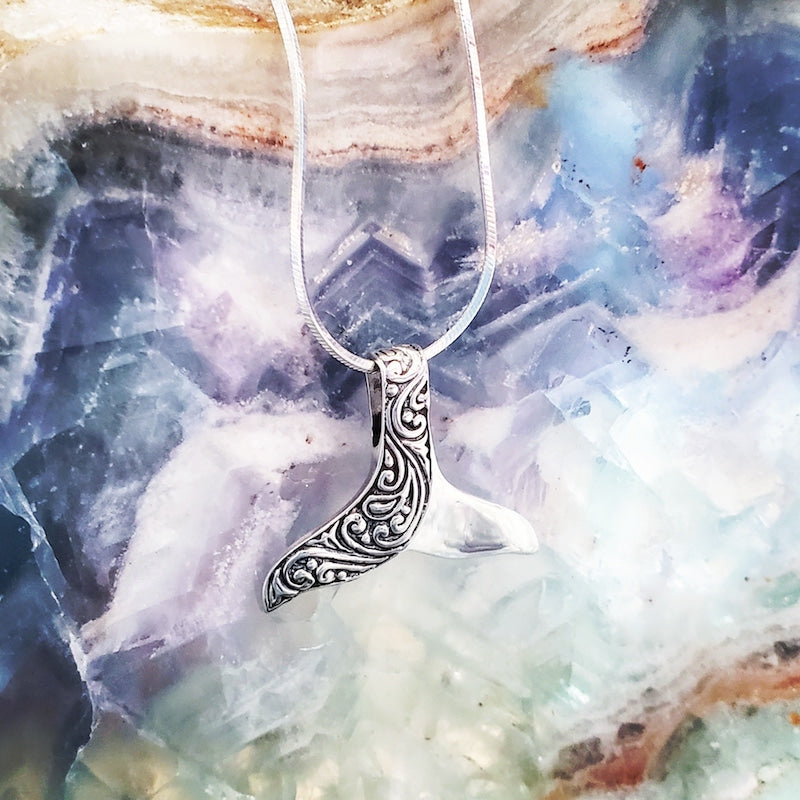 Sterling Silver Whale Tail Pendant with Filigree
