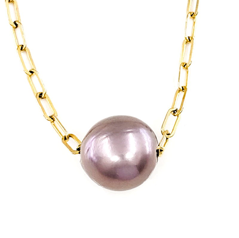 12-13mm Lavender Edison Pearl Necklace on Thick 14k Gold Filled Paperclip Chain