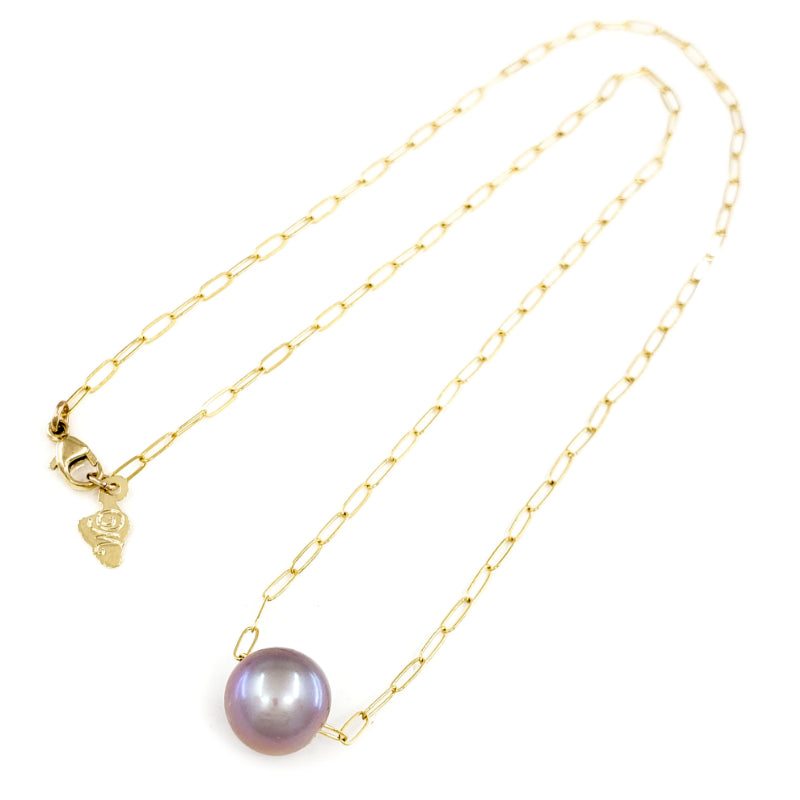 14k Gold Filled Paperclip Chain Necklace with 10-11mm lavender Edison Pearl
