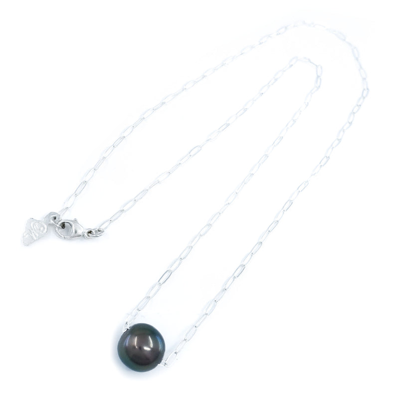 10, 12, or 13mm Tahitian Pearl Necklace on Sterling Silver or 14k Gold Filled Paperclip Chain